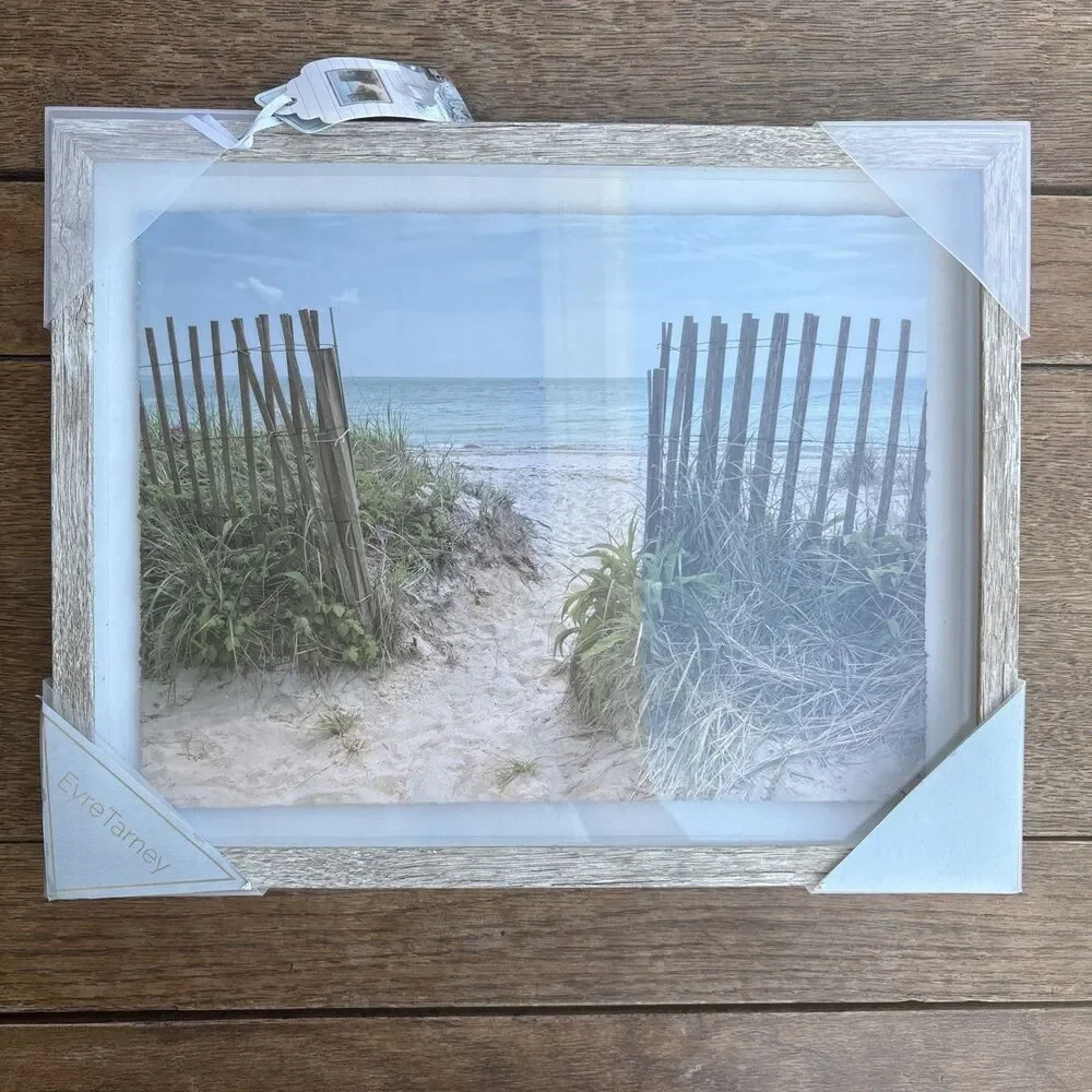 Beach landscape wall decor photograph with frame new with tags
